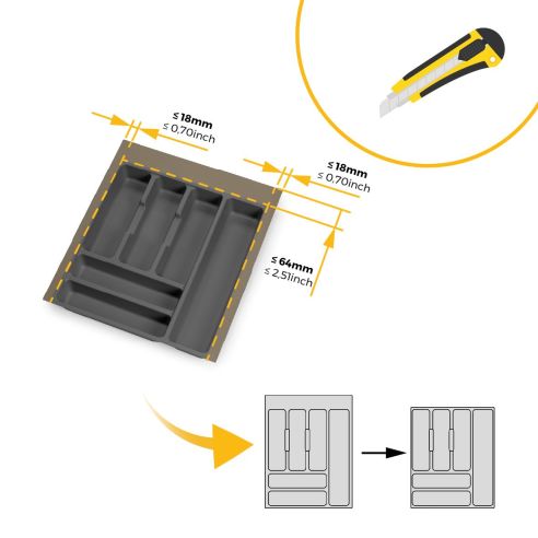 Emuca Portaposate Optima per cassetto universale, modulo 450 mm, Tecnoplastica, Grigio antracite
