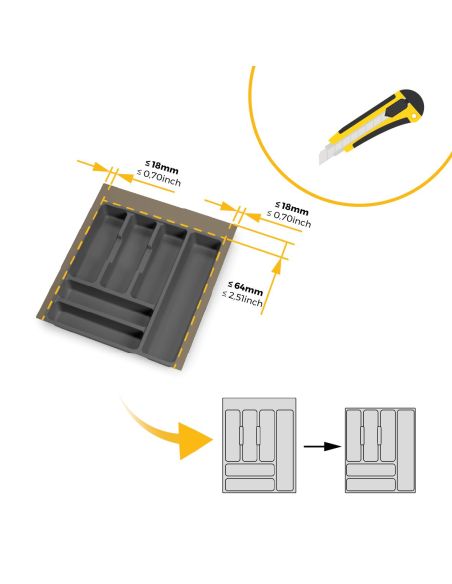 Emuca Portaposate Optima per cassetto universale, modulo 450 mm, Tecnoplastica, Grigio antracite