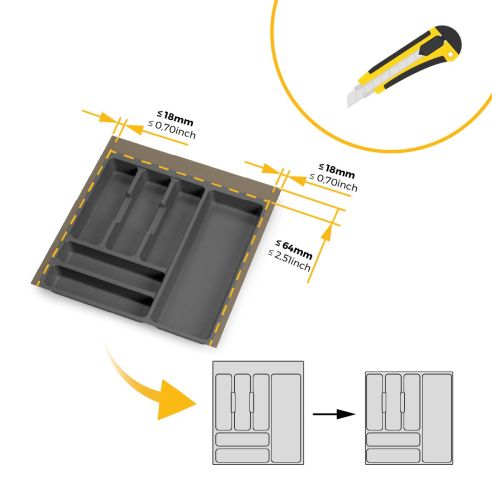 Emuca Portaposate Optima per cassetto universale, modulo 500 mm, Tecnoplastica, Grigio antracite