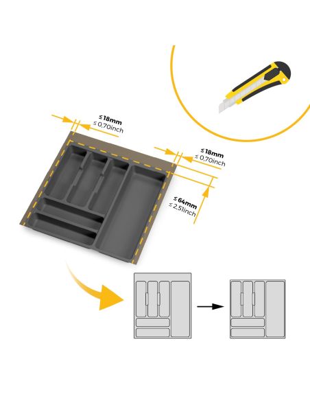 Emuca Portaposate Optima per cassetto universale, modulo 500 mm, Tecnoplastica, Grigio antracite