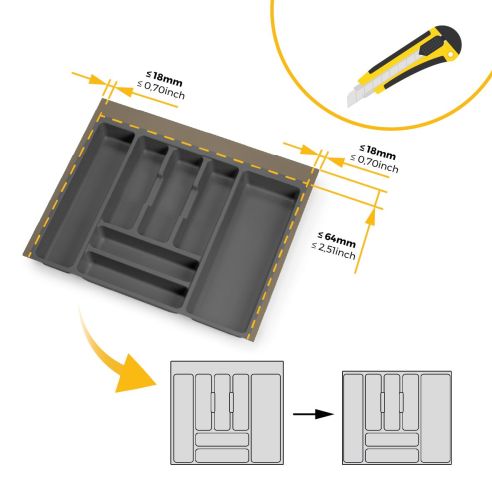 Emuca Portaposate Optima per cassetto universale, modulo 600 mm, Tecnoplastica, Grigio antracite