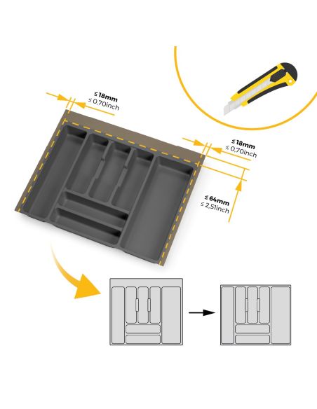 Emuca Portaposate Optima per cassetto universale, modulo 600 mm, Tecnoplastica, Grigio antracite