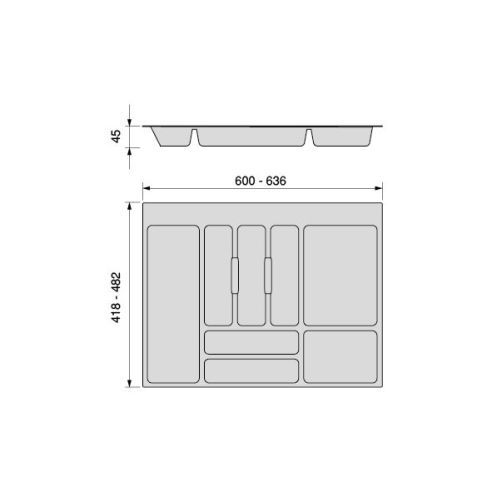 Emuca Portaposate universale per posate Optima, modulo 700 mm, Tecnoplastica, Grigia