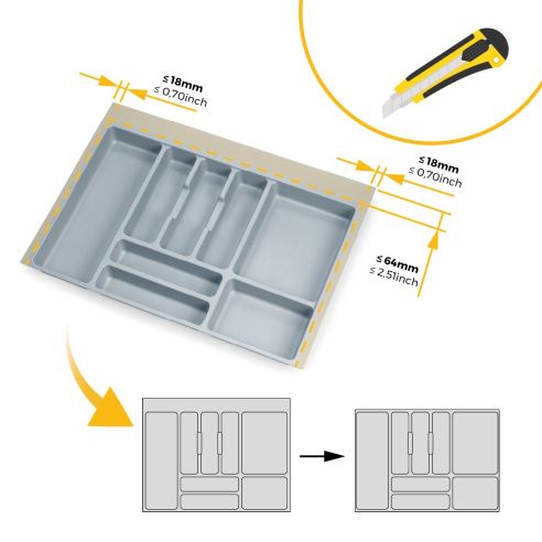 Emuca Portaposate universale per posate Optima, modulo 700 mm, Tecnoplastica, Grigia