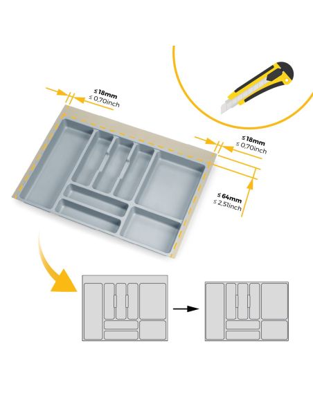 Emuca Portaposate universale per posate Optima, modulo 700 mm, Tecnoplastica, Grigia