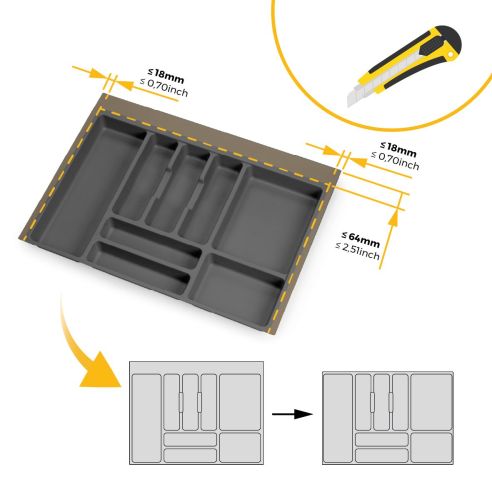 Emuca Portaposate Optima per cassetto universale, modulo 700 mm, Tecnoplastica, Grigio antracite