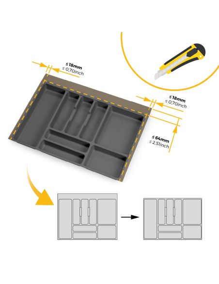 Emuca Portaposate Optima per cassetto universale, modulo 700 mm, Tecnoplastica, Grigio antracite