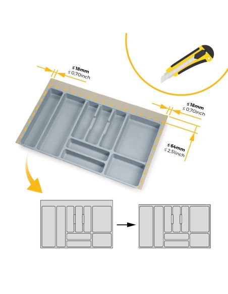 Emuca Portaposate Optima Universal, 800, Plastica grigia, Tecnoplastica