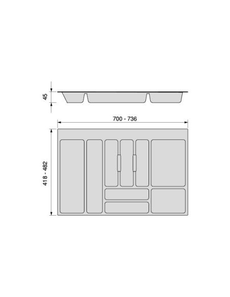 Emuca Portaposate Optima per cassetto universale, modulo 800 mm, Tecnoplastica, Grigio antracite