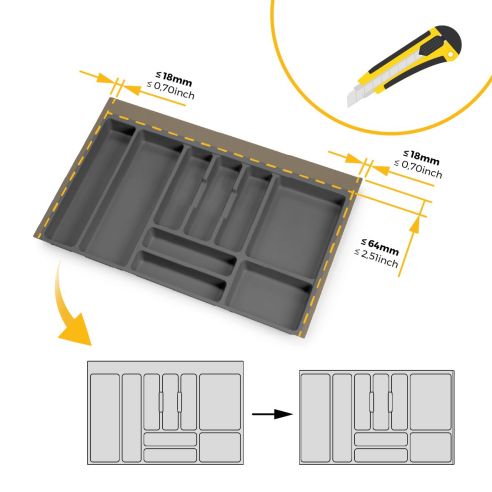 Emuca Portaposate Optima per cassetto universale, modulo 800 mm, Tecnoplastica, Grigio antracite