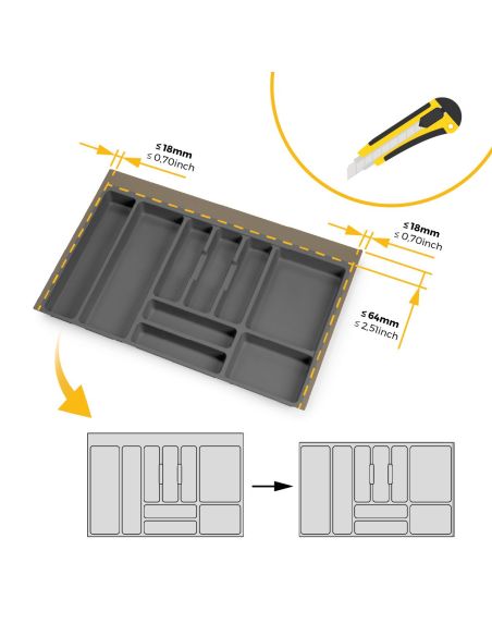 Emuca Portaposate Optima per cassetto universale, modulo 800 mm, Tecnoplastica, Grigio antracite