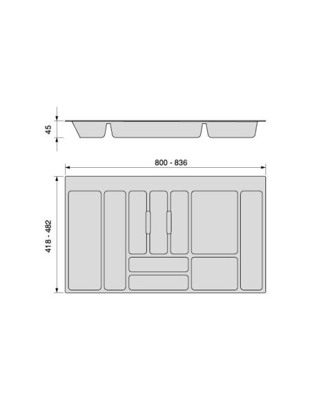 Emuca Portaposate Optima per cassetto universale, modulo 900 mm, Tecnoplastica, Grigio antracite