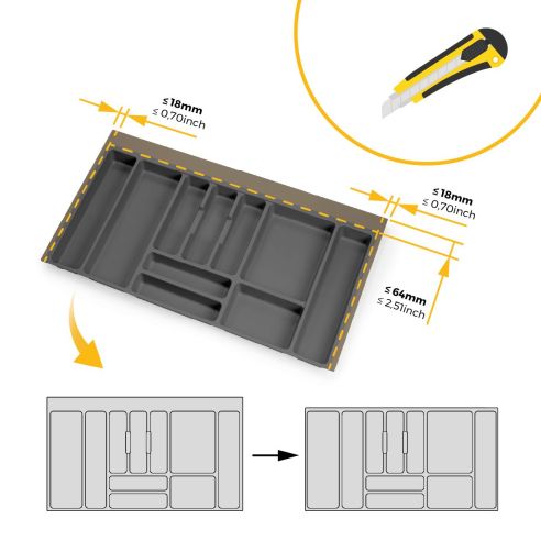 Emuca Portaposate Optima per cassetto universale, modulo 900 mm, Tecnoplastica, Grigio antracite