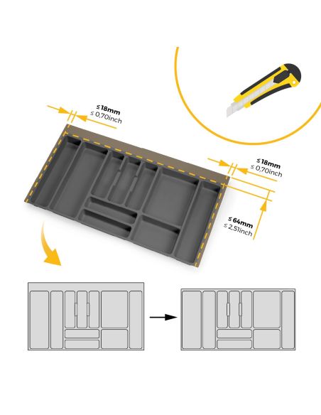 Emuca Portaposate Optima per cassetto universale, modulo 900 mm, Tecnoplastica, Grigio antracite