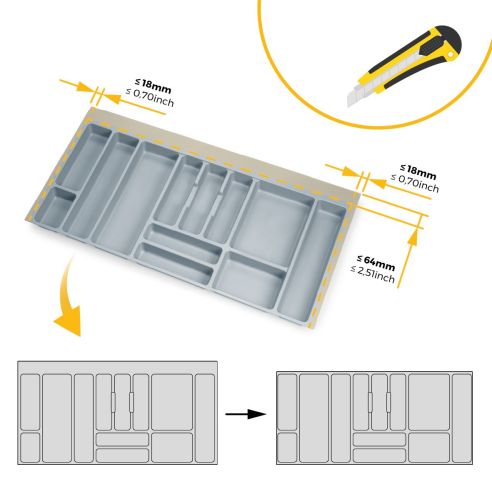 Emuca Portaposate universale per posate Optima, modulo 1.000 mm, Tecnoplastica, Grigia