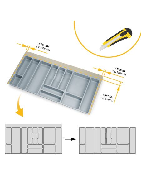 Emuca Portaposate universale per posate Optima, modulo 1.000 mm, Tecnoplastica, Grigia