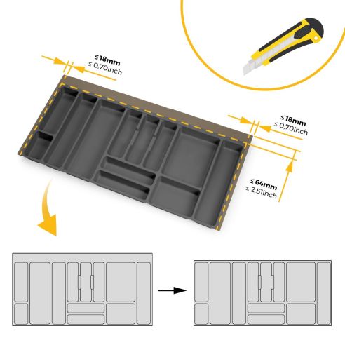 Emuca Portaposate Optima per cassetto universale, modulo 1.000 mm, Tecnoplastica, Grigio antracite