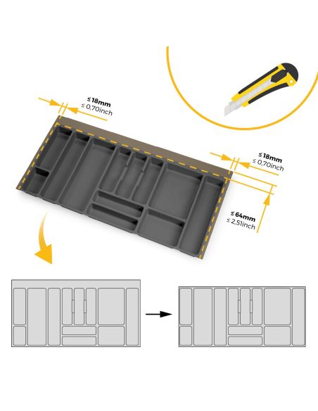 Emuca Portaposate Optima per cassetto universale, modulo 1.000 mm, Tecnoplastica, Grigio antracite