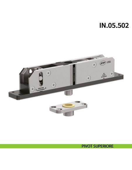 Cerniera pivot per porta a bilico JNF IN.05.502 bidirezionale rotazione libera 360° portata 500 kg Satinato
