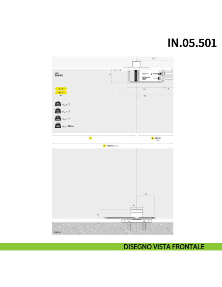 Cerniera pivot per porta a bilico pesante JNF IN.05.501 rotazione libera 360° portata 500 kg Satinato - disegno