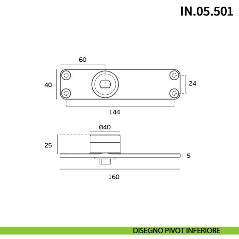 Cerniera pivot per porta a bilico pesante JNF IN.05.501 rotazione libera 360° portata 500 kg Satinato - disegno