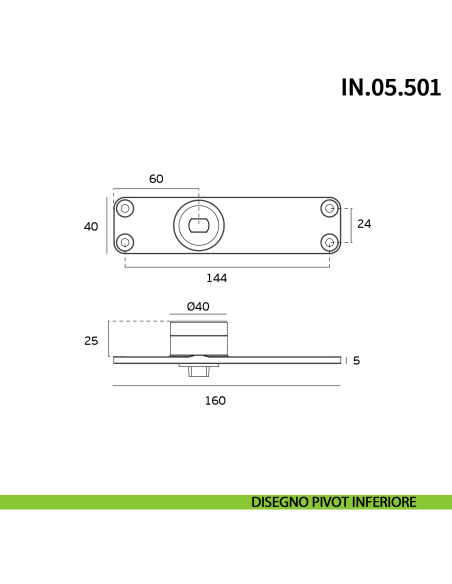 Cerniera pivot per porta a bilico pesante JNF IN.05.501 rotazione libera 360° portata 500 kg Satinato - disegno