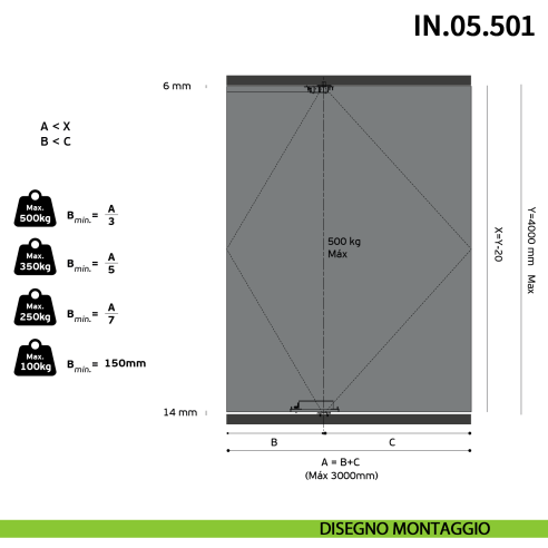 Cerniera pivot per porta a bilico pesante JNF IN.05.501 rotazione 360° portata 500 kg Satinato - disegno