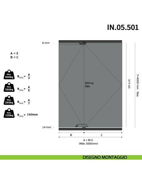 Cerniera pivot per porta a bilico pesante JNF IN.05.501 rotazione 360° portata 500 kg Satinato - disegno