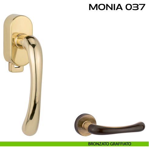 Maniglia per finestra DK con pulsante su placca Monia 037 Reguitti bronzato