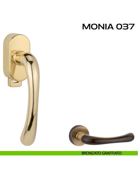 Maniglia per finestra DK con pulsante su placca Monia 037 Reguitti bronzato
