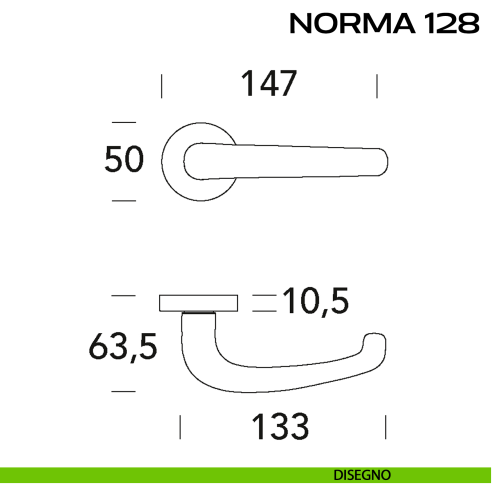 Maniglia per porta Norma 128 Reguitti disegno