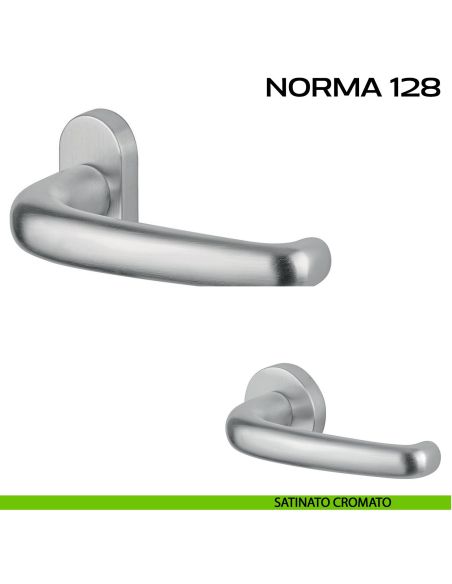 Maniglia per porta Norma 128 Reguitti con rosetta ovale satinato