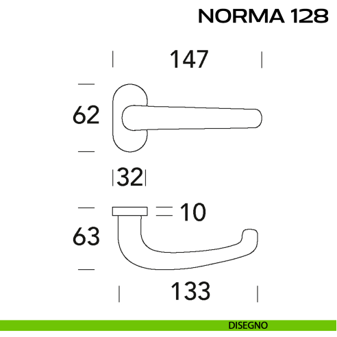 Maniglia per porta Norma 128 Reguitti con rosetta ovale disegno