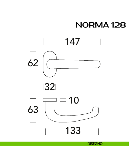 Maniglia per porta Norma 128 Reguitti con rosetta ovale disegno