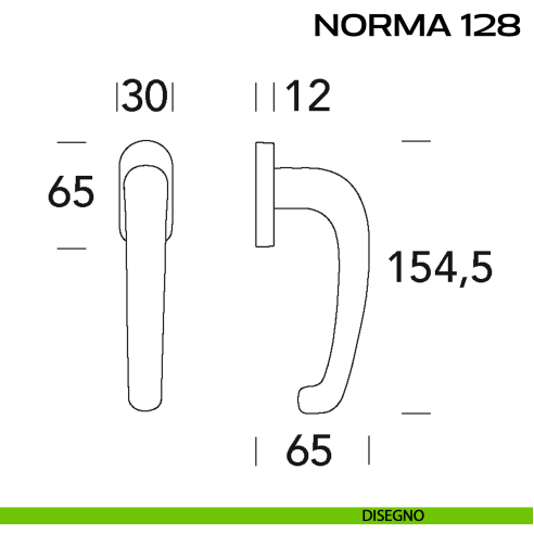 Maniglia per finestra martellina Norma 128 Reguitti disegno