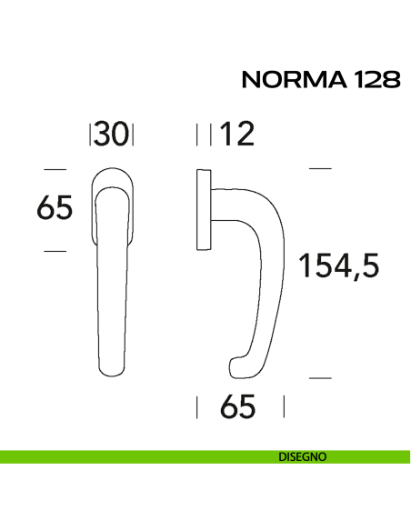 Maniglia per finestra martellina Norma 128 Reguitti disegno