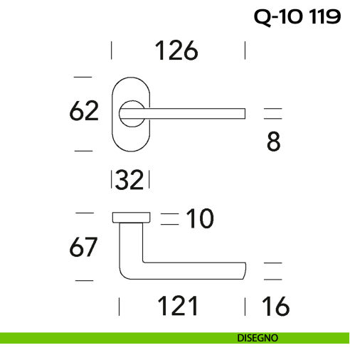 Maniglia per porta Q-10 119 Reguitti con rosetta ovale disegno