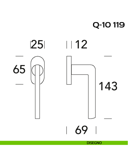 Maniglia martellina DK stretta per finestra Q-10 119 Reguitti disegno