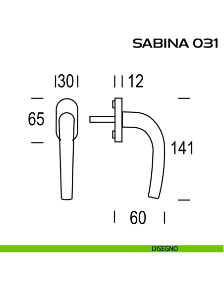 Maniglia per finestra martellina Sabina 031 Reguitti disegno