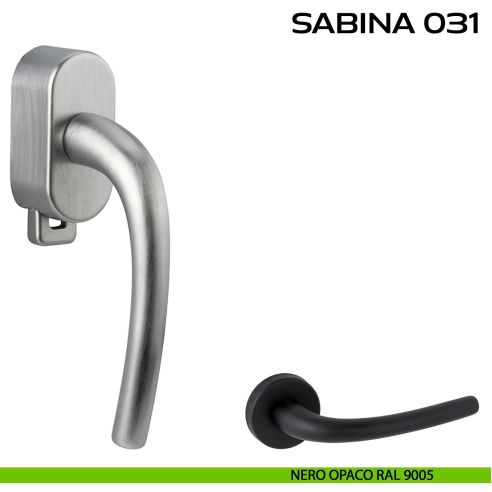 Maniglia per finestra DK con pulsante su placca Sabina 031 Reguitti nero