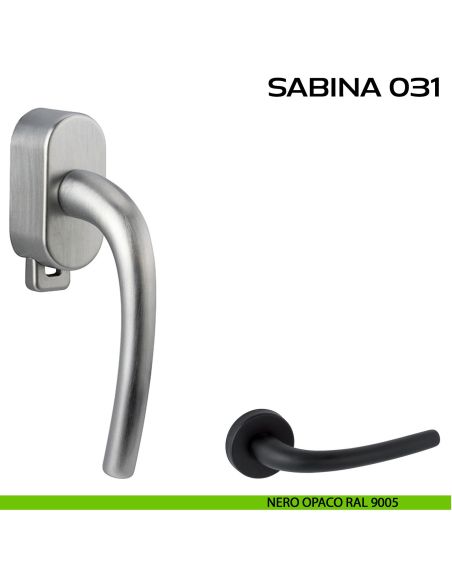 Maniglia per finestra DK con pulsante su placca Sabina 031 Reguitti nero