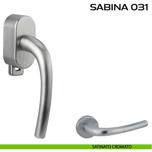 Maniglia per finestra DK con pulsante su placca Sabina 031 Reguitti satinato