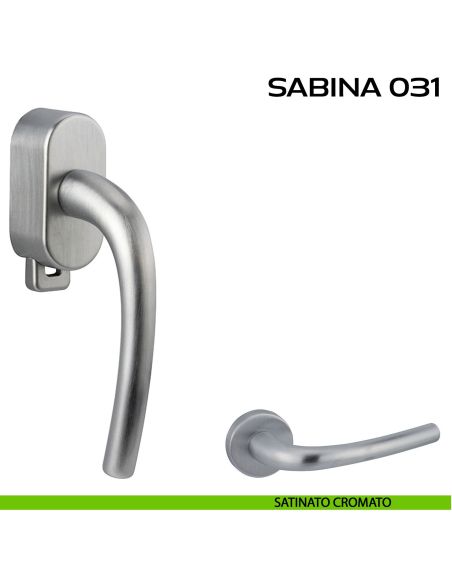 Maniglia per finestra DK con pulsante su placca Sabina 031 Reguitti satinato