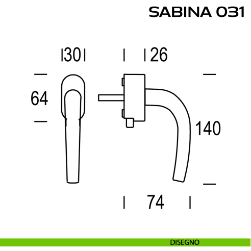 Maniglia per finestra DK con pulsante su placca Sabina 031 Reguitti disegno