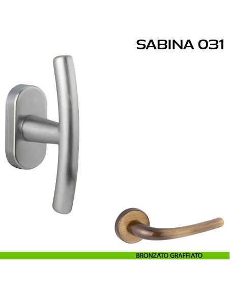 Maniglia per finestra martellina DK impugnatura a T Sabina 031 Reguitti bronzato