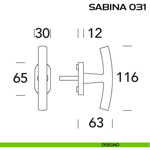 Maniglia per finestra martellina DK impugnatura a T Sabina 031 Reguitti disegno
