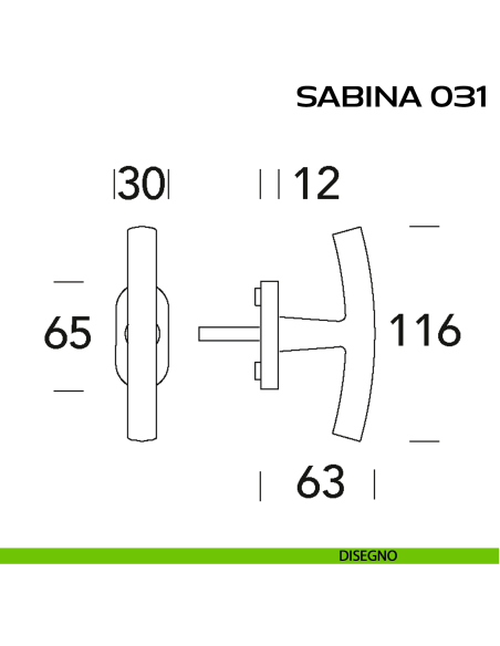 Maniglia per finestra martellina DK impugnatura a T Sabina 031 Reguitti disegno
