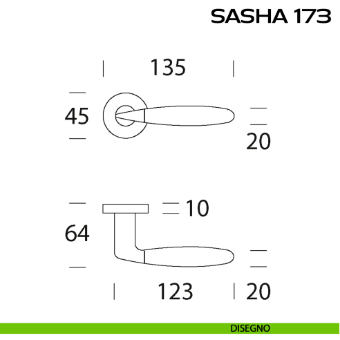 Maniglia per porta Sasha 173 Reguitti disegno