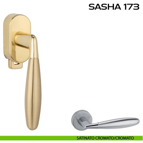 Maniglia per finestra DK con pulsante su placca Sasha 173 Reguitti satinato - cromato