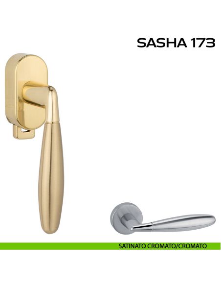 Maniglia per finestra DK con pulsante su placca Sasha 173 Reguitti satinato - cromato